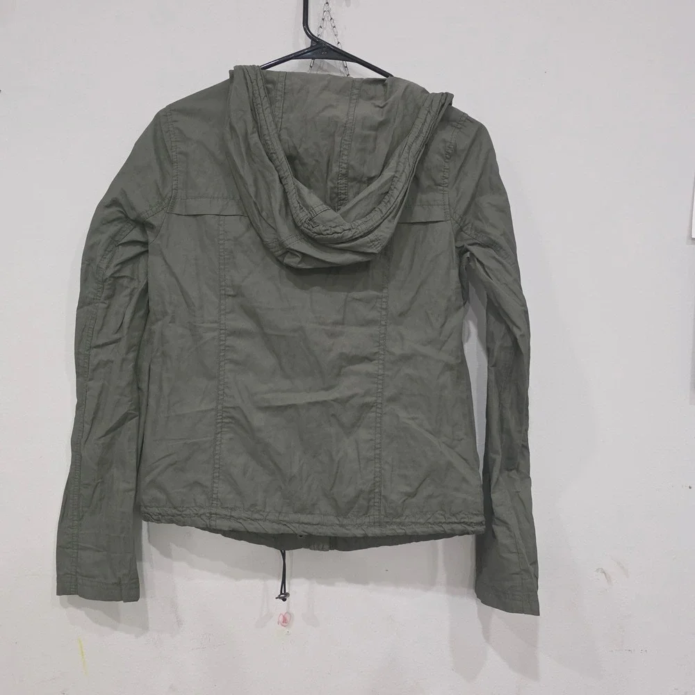 Aeropostale Womens XS Olive Green‎ Hooded Utility Jacket Floral Lining Full Zip